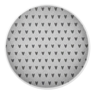 Gray Burlap Whimsical Hearts Rustikales Bauernhaus Keramikknauf