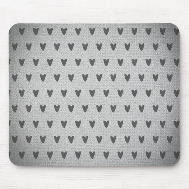 Gray Burlap Whimsical Hearts Rustikales Bauernhaus Mousepad (Vorne)