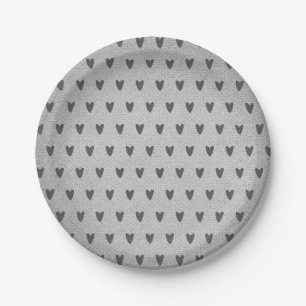 Gray Burlap Whimsical Hearts Rustikales Bauernhaus Pappteller
