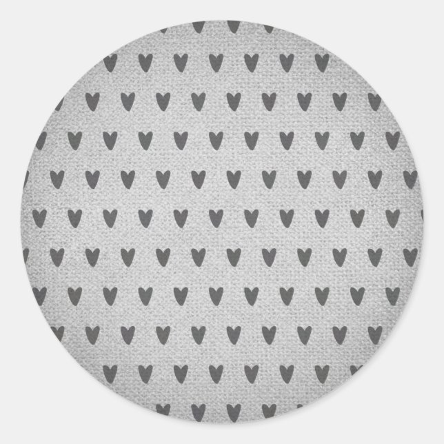 Gray Burlap Whimsical Hearts Rustikales Bauernhaus Runder Aufkleber (Vorderseite)