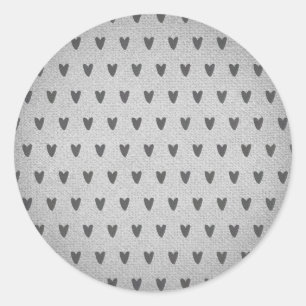 Gray Burlap Whimsical Hearts Rustikales Bauernhaus Runder Aufkleber