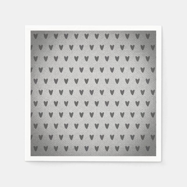 Gray Burlap Whimsical Hearts Rustikales Bauernhaus Serviette (Vorderseite)