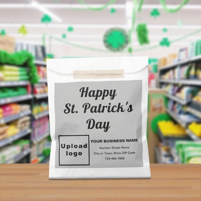 Gray Business Brand, St. Patrick's Day, Paper Bag Geschenktütchen (Gray business brand with St. Patrick's Day greeting on paper bag)