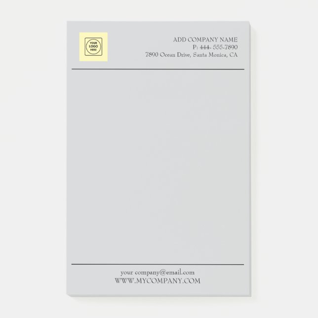 Gray Business Logo Branding Minimal letterhead Post-it Klebezettel (Vorderseite)