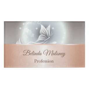 Gray Butterfly Floral Rose Gold Namenschild