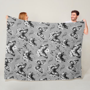Gray Butterfly Muster Fleece Blanket
