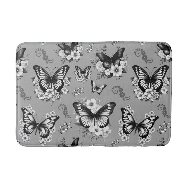 Gray Butterfly Pattern Badematte (Vorderseite)