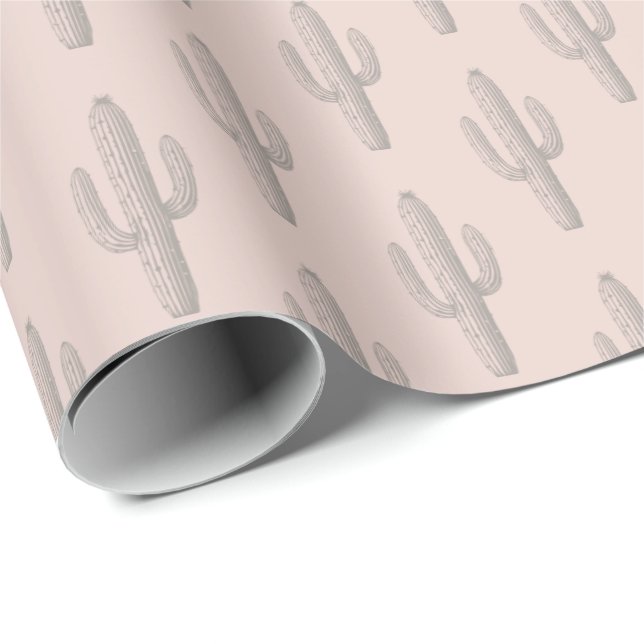 Gray Cactus Pattern Pink Geschenkpapier (Rolleneckpunkt)