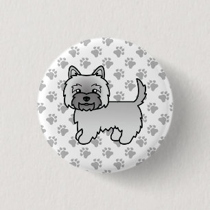 Gray Cairn Terrier Dog Niedlich Illustration Paws Button
