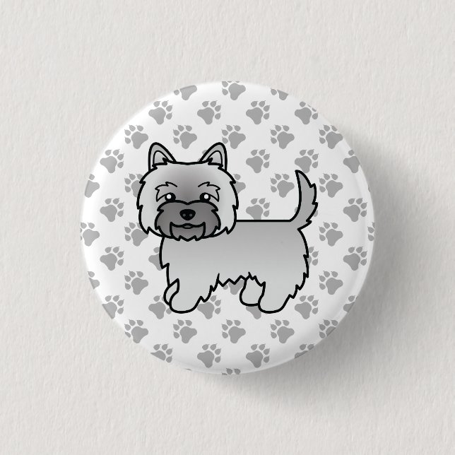 Gray Cairn Terrier Dog Niedlich Illustration Paws Button (Vorderseite)