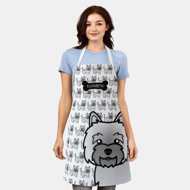Gray Cairn Terrier Niedlich Cartoon Dog & Name Schürze (Getragen)