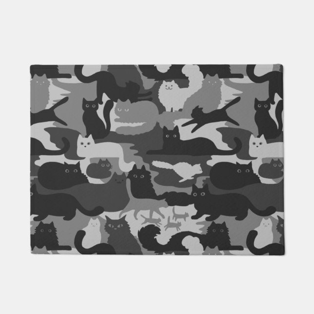 Gray Camouflage Cats Pattern Gray Kitty Cats Camou Fußmatte (Vorderseite)
