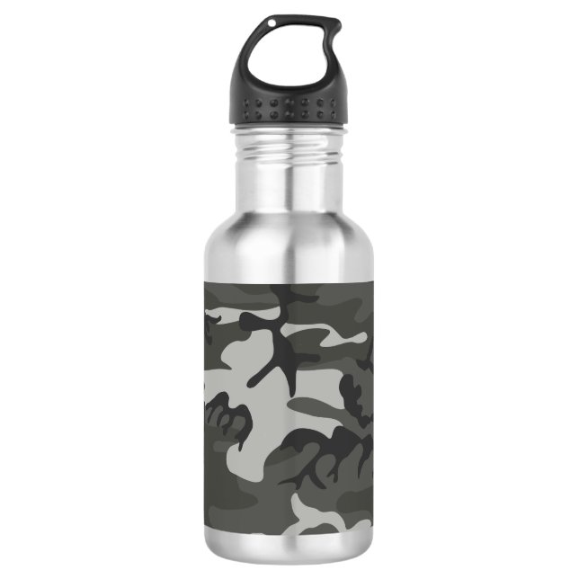 Gray Camouflage Pattern, militärisches Muster, Arm Edelstahlflasche (Vorderseite)