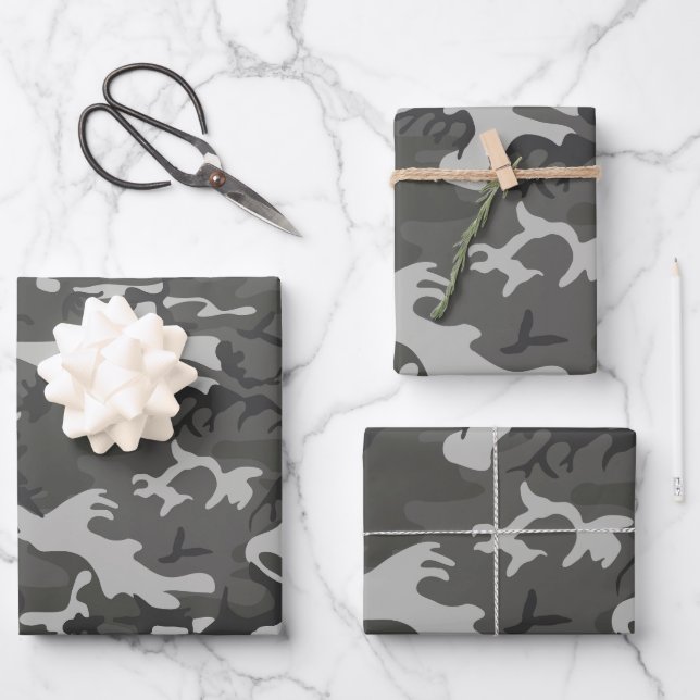 Gray Camouflage Pattern, militärisches Muster, Arm Geschenkpapier Set (Vorderseite)