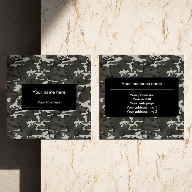 Gray Camouflage Pattern, militärisches Muster, Arm Quadratische Visitenkarte (Von Creator hochgeladen)