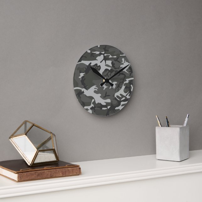 Gray Camouflage Pattern, militärisches Muster, Arm Runde Wanduhr (Büro)