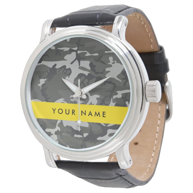 Gray Camouflage Pattern, Your name, Personalize Armbanduhr (Schrägansicht)