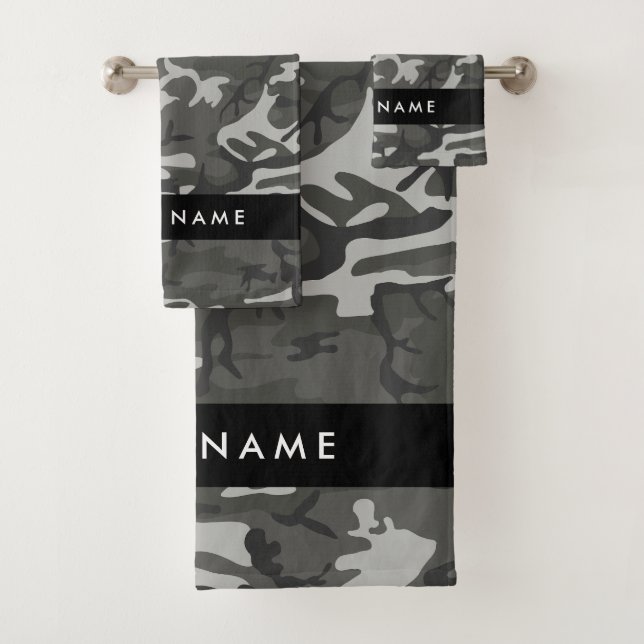 Gray Camouflage Pattern, Your name, Personalize Badhandtuch Set (Insitu)