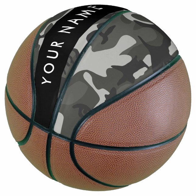 Gray Camouflage Pattern, Your name, Personalize Basketball (angewinkelt)