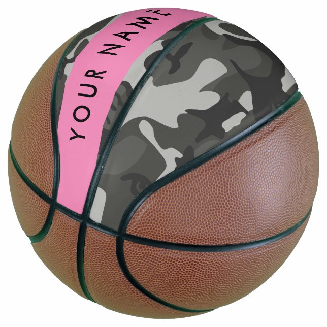 Gray Camouflage Pattern, Your name, Personalize Basketball (angewinkelt)