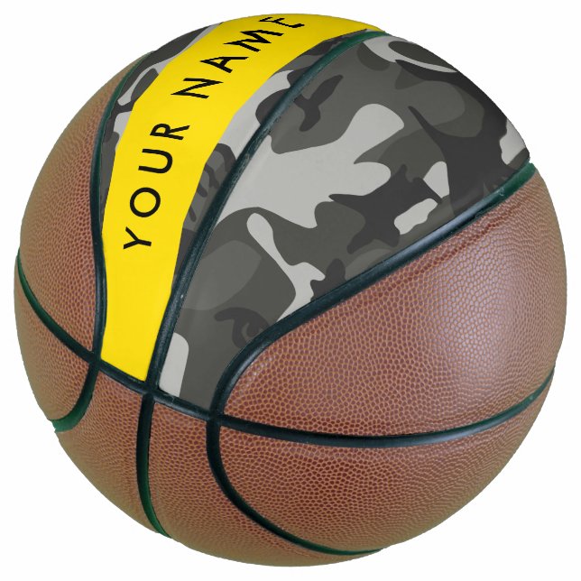 Gray Camouflage Pattern, Your name, Personalize Basketball (angewinkelt)