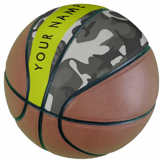 Gray Camouflage Pattern, Your name, Personalize Basketball (angewinkelt)