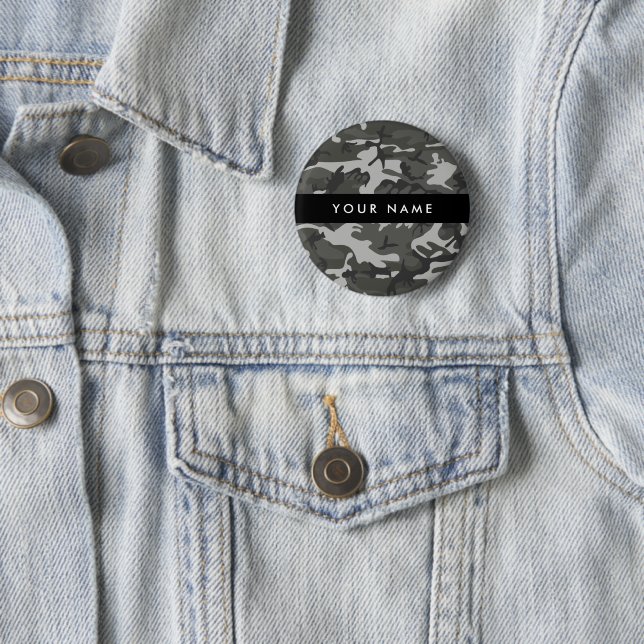 Gray Camouflage Pattern, Your name, Personalize Button (Beispiel)