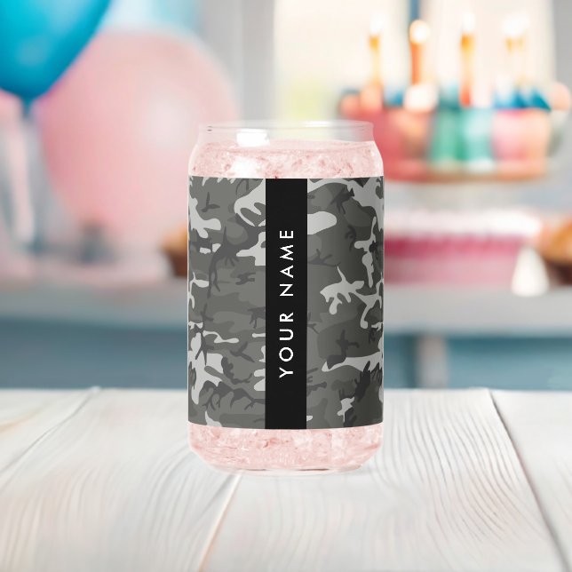 Gray Camouflage Pattern, Your name, Personalize Dosenglas (Insitu (Baby Party))