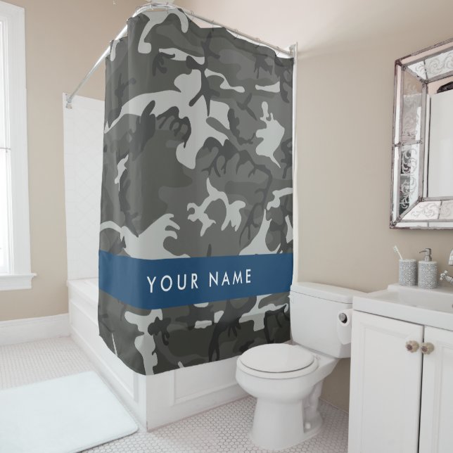 Gray Camouflage Pattern, Your name, Personalize Duschvorhang (Beispiel)