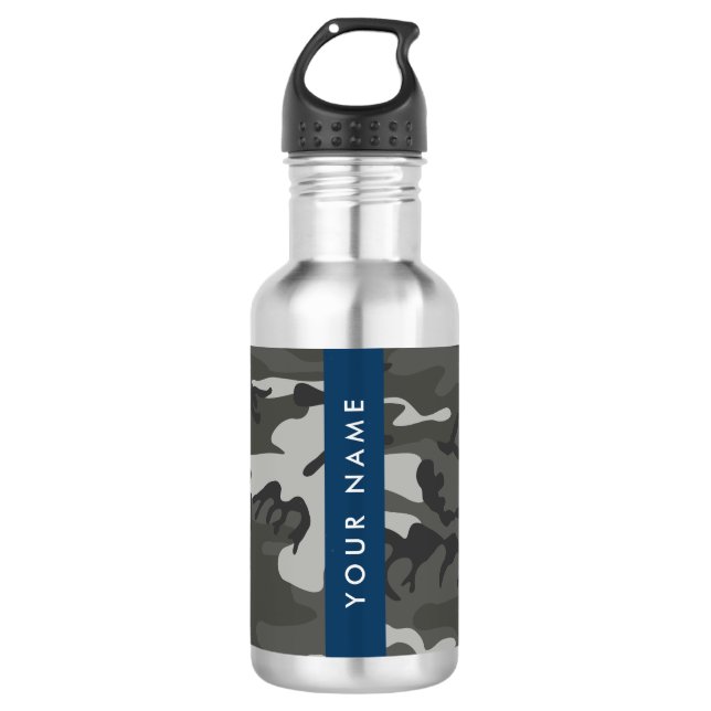 Gray Camouflage Pattern, Your name, Personalize Edelstahlflasche (Vorderseite)