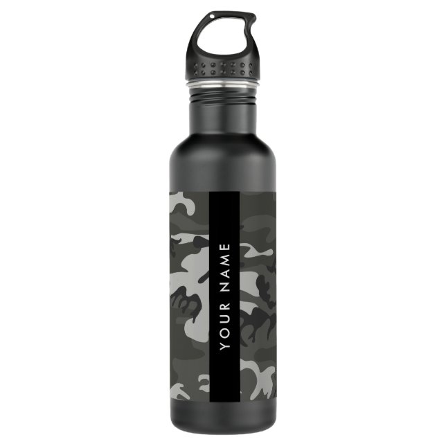 Gray Camouflage Pattern, Your name, Personalize Edelstahlflasche (Vorderseite)