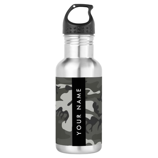 Gray Camouflage Pattern, Your name, Personalize Edelstahlflasche (Vorderseite)