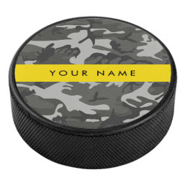 Gray Camouflage Pattern, Your name, Personalize Eishockey Puck