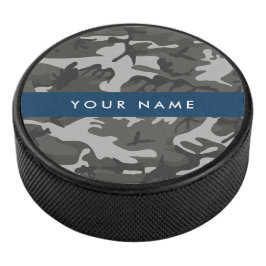 Gray Camouflage Pattern, Your name, Personalize Eishockey Puck