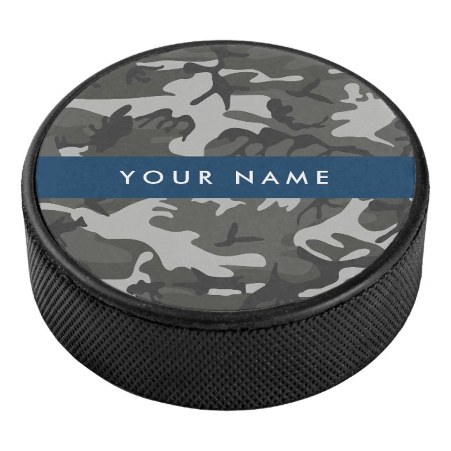 Gray Camouflage Pattern, Your name, Personalize Eishockey Puck (3/4)