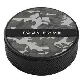 Gray Camouflage Pattern, Your name, Personalize Eishockey Puck