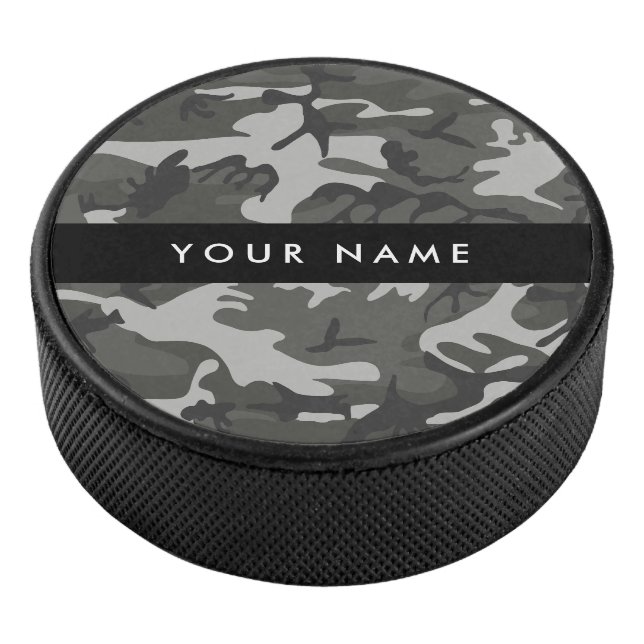 Gray Camouflage Pattern, Your name, Personalize Eishockey Puck (3/4)