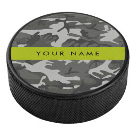 Gray Camouflage Pattern, Your name, Personalize Eishockey Puck