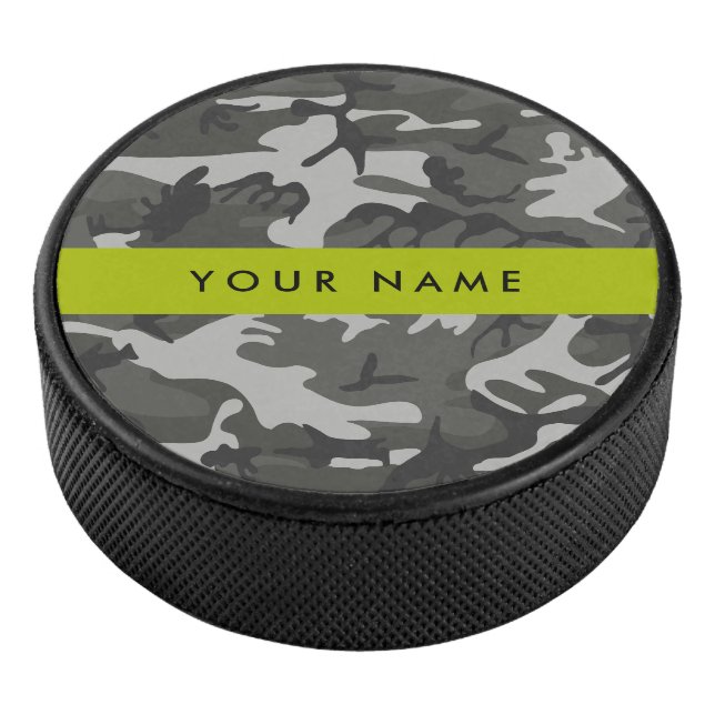 Gray Camouflage Pattern, Your name, Personalize Eishockey Puck (3/4)