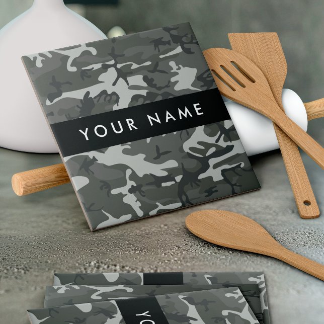 Gray Camouflage Pattern, Your name, Personalize Fliese (Von Creator hochgeladen)