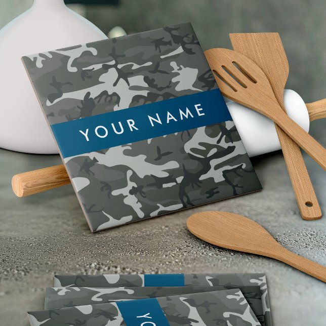 Gray Camouflage Pattern, Your name, Personalize Fliese (Von Creator hochgeladen)