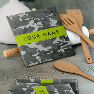 Gray Camouflage Pattern, Your name, Personalize Fliese