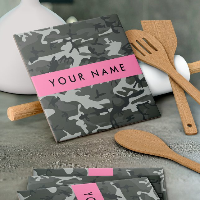 Gray Camouflage Pattern, Your name, Personalize Fliese (Von Creator hochgeladen)