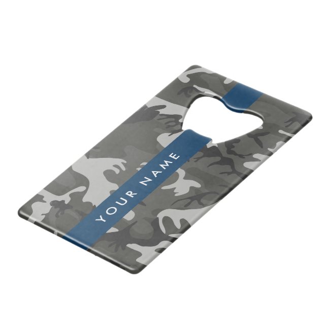 Gray Camouflage Pattern, Your name, Personalize Geldbeutel Flaschenöffner (Vorderseite Schrägansicht)