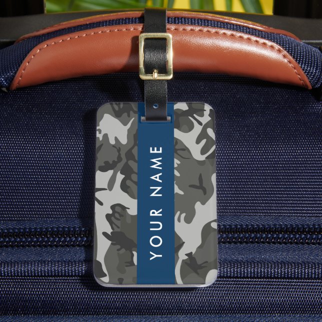 Gray Camouflage Pattern, Your name, Personalize Gepäckanhänger (Vorderseite Insitu 2)