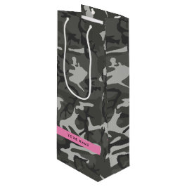 Gray Camouflage Pattern, Your name, Personalize Geschenktüte Für Weinflaschen