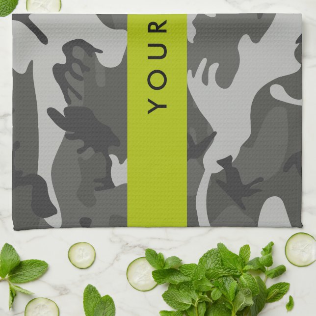 Gray Camouflage Pattern, Your name, Personalize Geschirrtuch (Gefaltet)