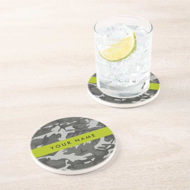 Gray Camouflage Pattern, Your name, Personalize Getränkeuntersetzer (Seite)