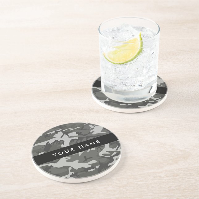 Gray Camouflage Pattern, Your name, Personalize Getränkeuntersetzer (Seite)