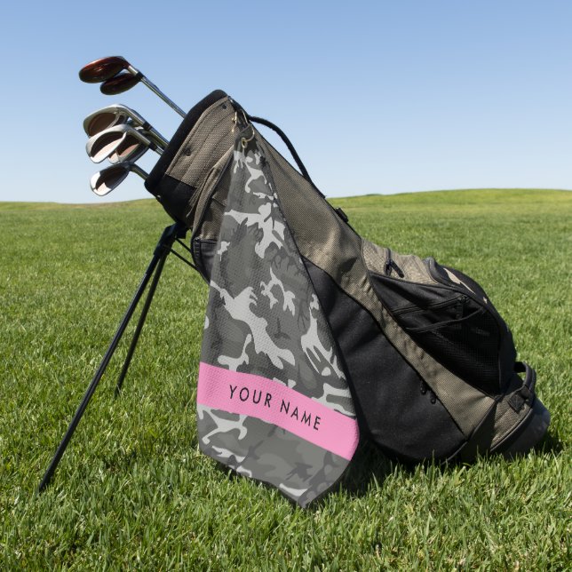 Gray Camouflage Pattern, Your name, Personalize Golfhandtuch (Gras)